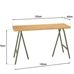 Console pieds tréteaux métal vert et pin BAGAN