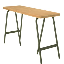 Console pieds tréteaux métal vert et pin BAGAN