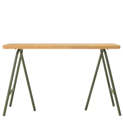 Console pieds tréteaux métal vert et pin BAGAN