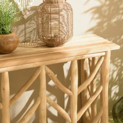 Console rondins de teck naturel piétement décoré MANAK