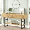 Console rustique chic décor bois clair 2 tiroirs JENA