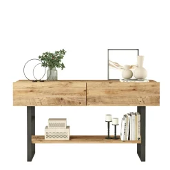 Console rustique chic décor bois clair 2 tiroirs JENA