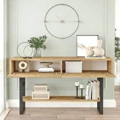 Console rustique chic décor bois clair 2 tiroirs JENA