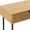 Console 2 tiroirs décor effet bois rainuré noir/naturel OLETTA