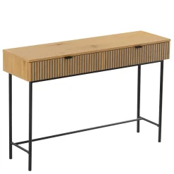 Console 2 tiroirs décor effet bois rainuré noir/naturel OLETTA
