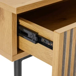 Console 2 tiroirs décor effet bois rainuré noir/naturel OLETTA