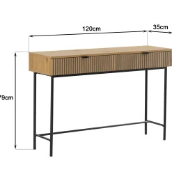 Console 2 tiroirs décor effet bois rainuré noir/naturel OLETTA