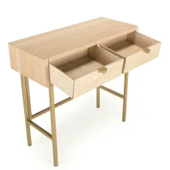 Console 2 tiroirs pieds et poignées dorés CORDOUE