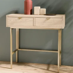 Console 2 tiroirs pieds et poignées dorés CORDOUE