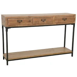 Console 3 tiroirs, 1 plateau bas en Hévéa recyclé naturel et métal 120x30x75 LOFT