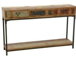 Console 3 tiroirs, 1 plateau bas en Hévéa recyclé coloré et métal 120x30x75 LOFT COLORS
