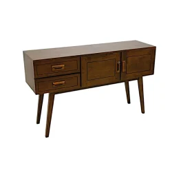 Console vintage bois hévéa 2 portes 2 tiroirs 130cm SIXTIES