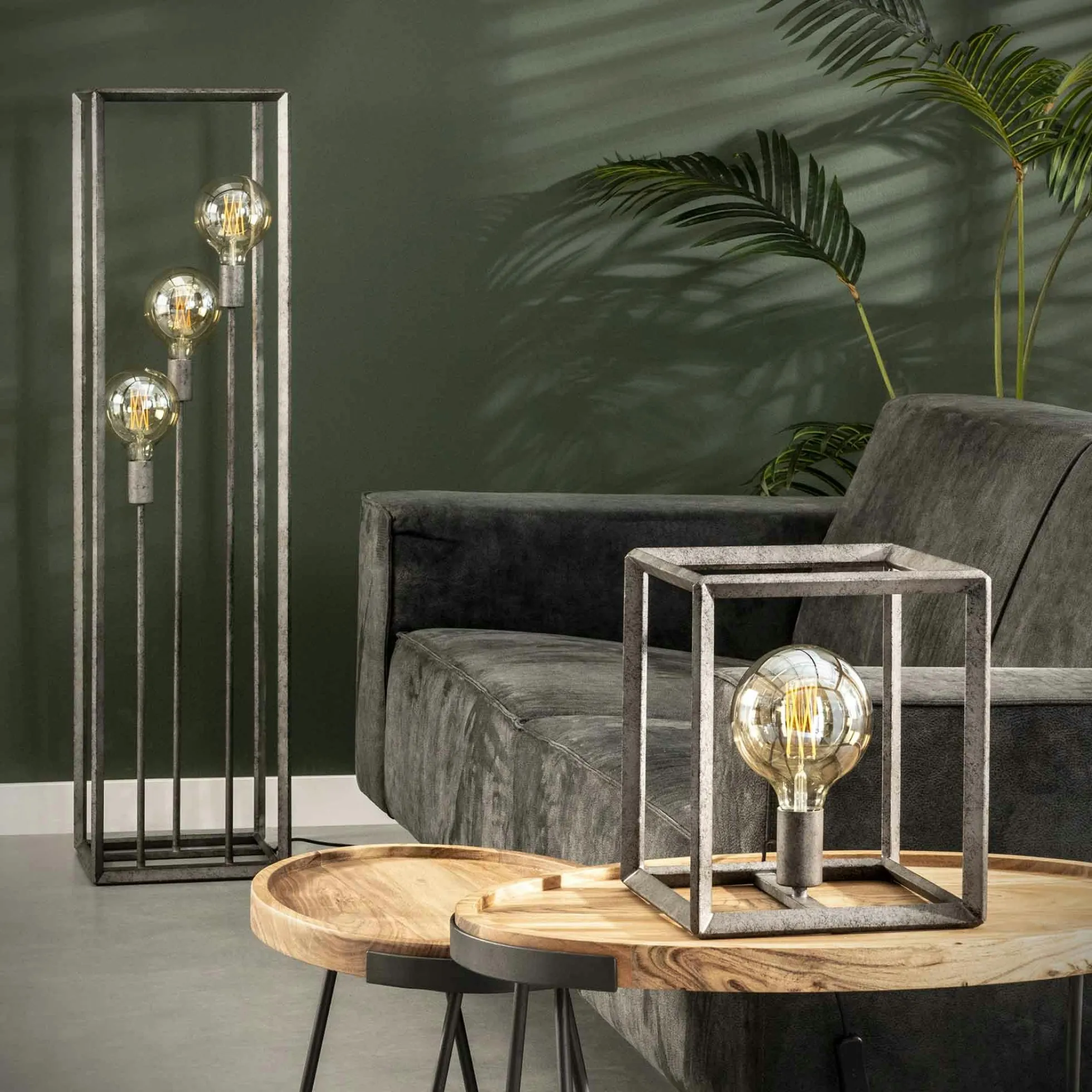 Cube lumineux industriel finition argent vieilli RALF