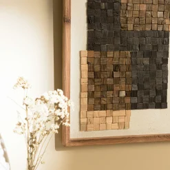 Décoration murale bois et tissu mosaïques beiges/noires 42 x 62 cm DENVER