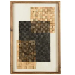 Décoration murale bois et tissu mosaïques beiges/noires 42 x 62 cm DENVER