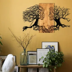 Décoration murale chambre – visages stylisés métal et bois