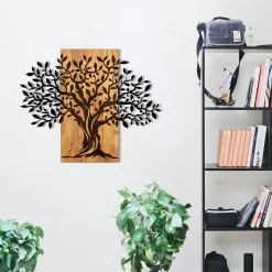 Décoration murale en métal et bois – arbre de vie