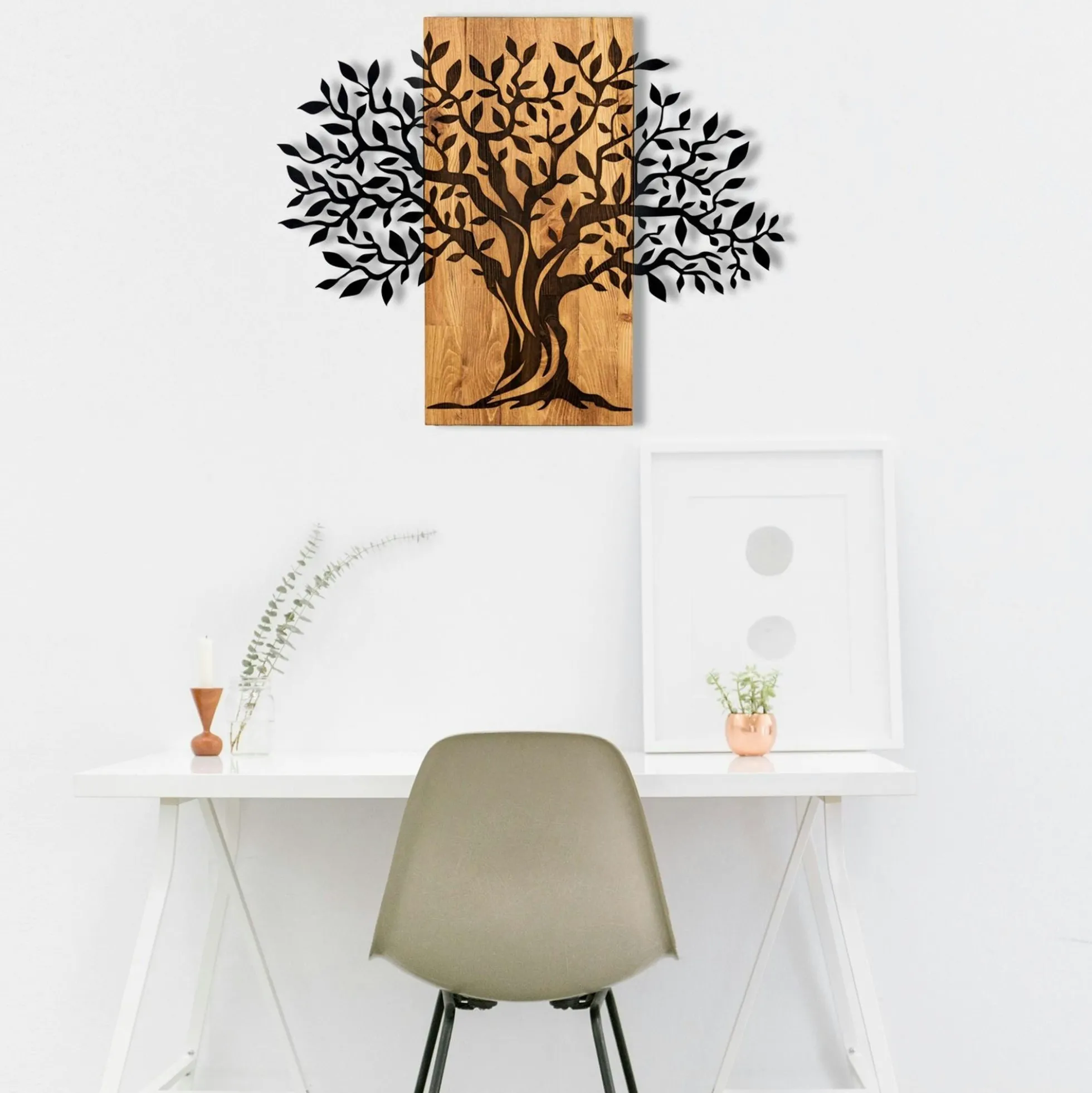 Décoration murale en métal et bois – arbre de vie