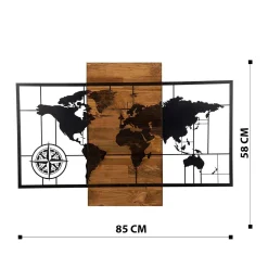 Décoration murale en métal et bois – planisphère
