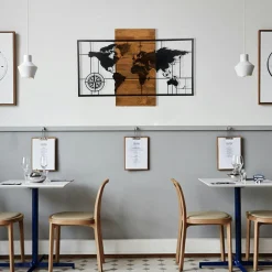 Décoration murale en métal et bois – planisphère