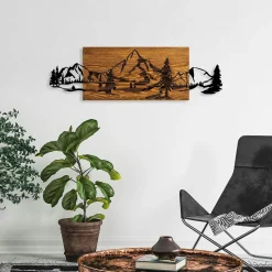 Décoration murale en métal et bois – paysage de montagne