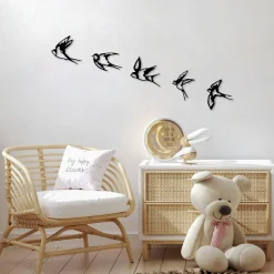 Décoration murale en métal noir – hirondelles (lot de 5)