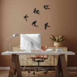 Décoration murale en métal noir – hirondelles (lot de 5)