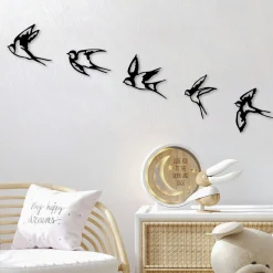 Décoration murale en métal noir – hirondelles (lot de 5)