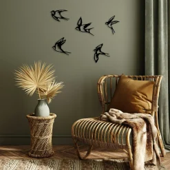 Décoration murale en métal noir – hirondelles (lot de 5)