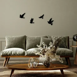 Décoration murale en métal noir – oiseaux en vol (lot de 4)