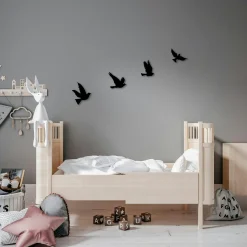 Décoration murale en métal noir – oiseaux en vol (lot de 4)