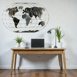 Décoration murale Mappemonde en métal gris et noir 120x75cm