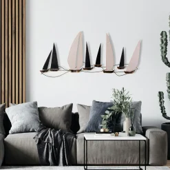 Décoration murale marine en métal – bateaux noirs et blancs