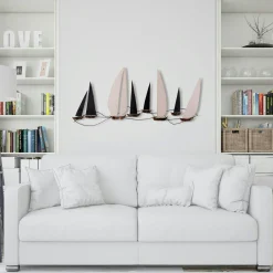 Décoration murale marine en métal – bateaux noirs et blancs