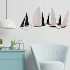 Décoration murale marine en métal – bateaux noirs et blancs