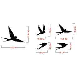 Décoration murale métal noir – envolée d'oiseaux (lot de 5)
