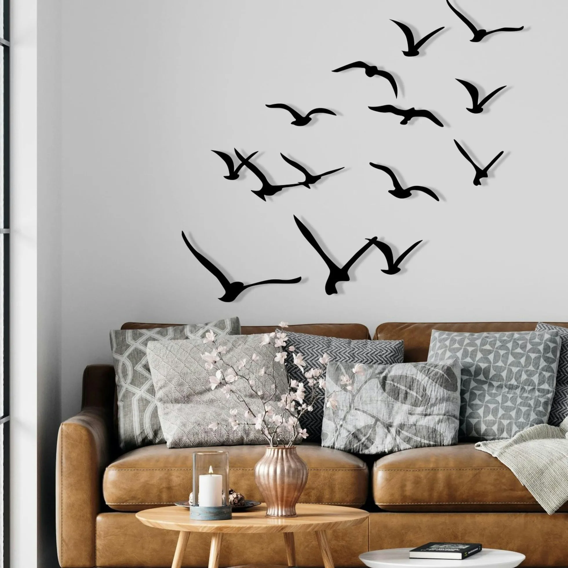 Décoration murale nature – oiseaux métal noir (lot de 11)