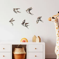 Décoration murale oiseaux en métal mordoré (lot de 5)