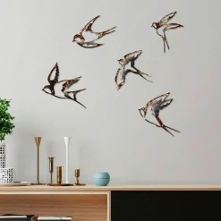 Décoration murale oiseaux en métal mordoré (lot de 5)