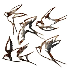 Décoration murale oiseaux en métal mordoré (lot de 5)