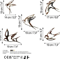 Décoration murale oiseaux en métal mordoré (lot de 5)