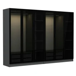 Dressing design 3 penderies, verre & cadre anthracite BYRON