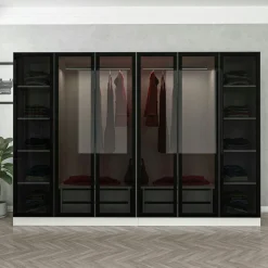Dressing design 6 portes en verre noir & cadre blanc BYRON