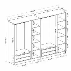 Dressing design 6 portes en verre noir & cadre blanc BYRON