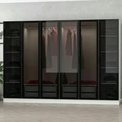 Dressing design 6 portes en verre noir & cadre blanc BYRON