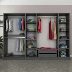 Dressing design 6 portes verre noir & cadre anthracite BYRON