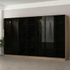 Dressing design 7 portes verre noir & cadre effet bois BYRON