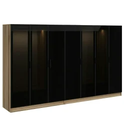 Dressing design 7 portes verre noir & cadre effet bois BYRON