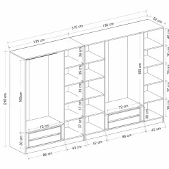 Dressing design 7 portes verre noir & cadre effet bois BYRON