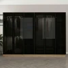 Dressing design 6 portes verre noir & cadre effet noyer BYRON